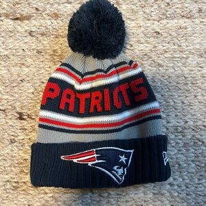 New Era Patriots Knit Pom Beanie in Navy, Gray, Red